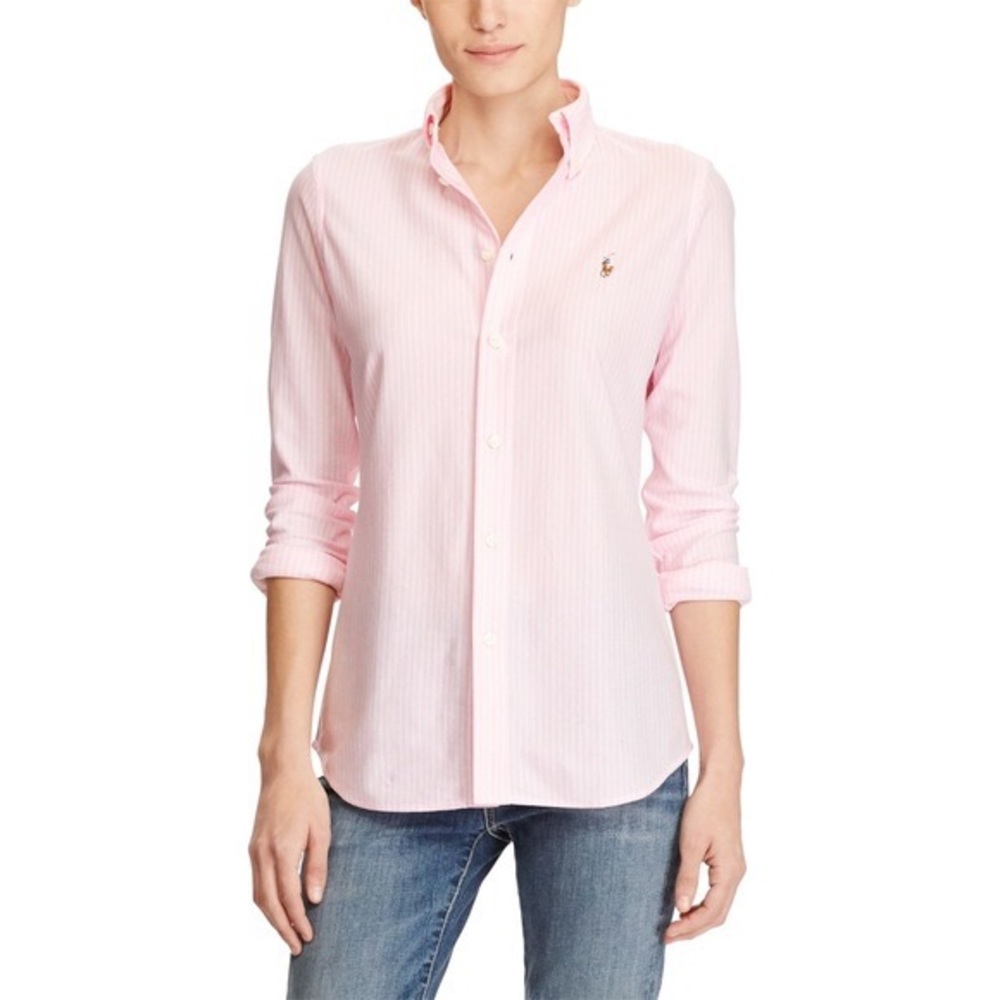 Ralph Lauren Pink & White Striped Oxford Top